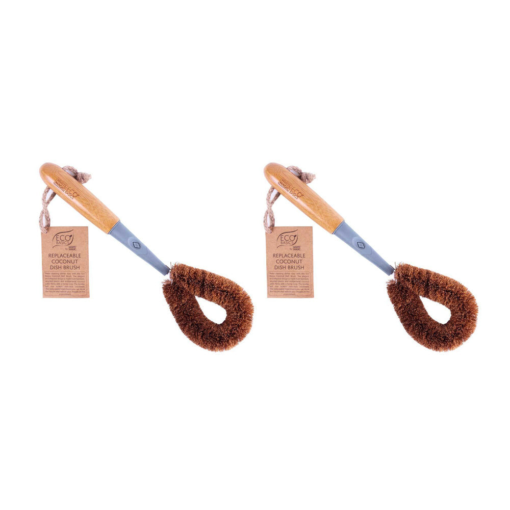 Eco Basics 33cm Replaceable Dish Cleaning Brush Remover w/ Bamboo Handle (2 Pack)