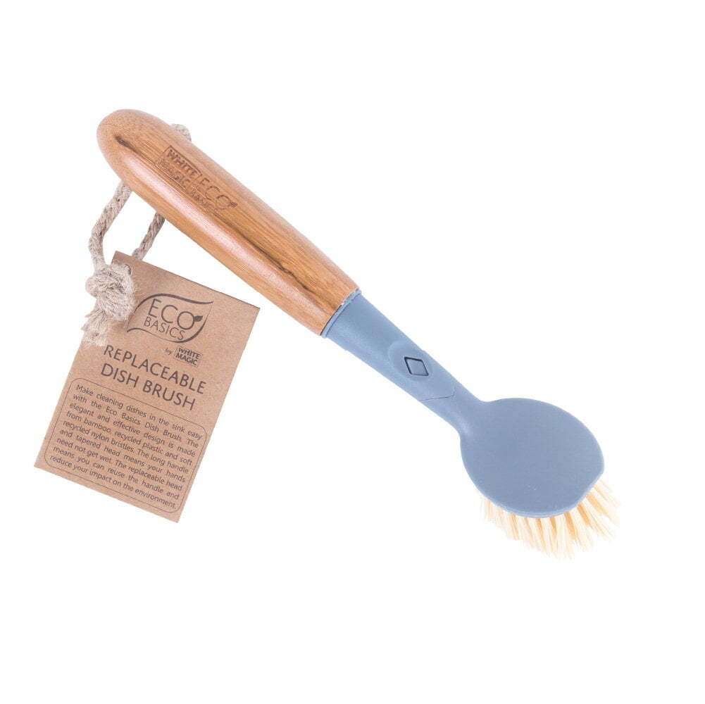 Eco Basics Replaceable Head Dish Cleaning Brush Residue Remover w/ Bamboo Handle