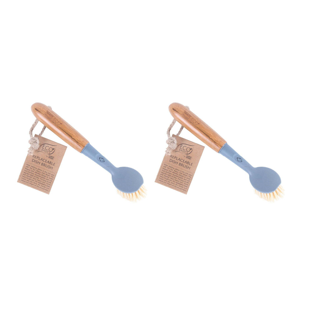 Eco Basics Replaceable Head Dish Cleaning Brush Remover w/ Bamboo Handle (2 Pack)