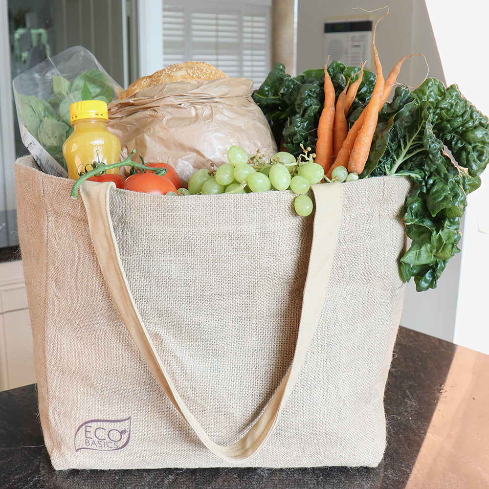 Eco Basics Reusable Jute Shopping Bag/Tote Storage Handbag w/ Carry Handle Beige — image 9