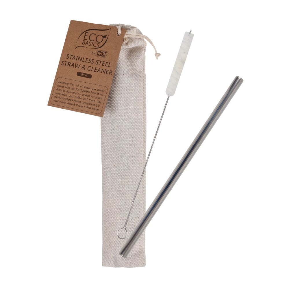 Eco Basics 23cm Stainless Steel Drink/Beverage Travel Straw/Cleaner Reusable (2 Pack) — image 2