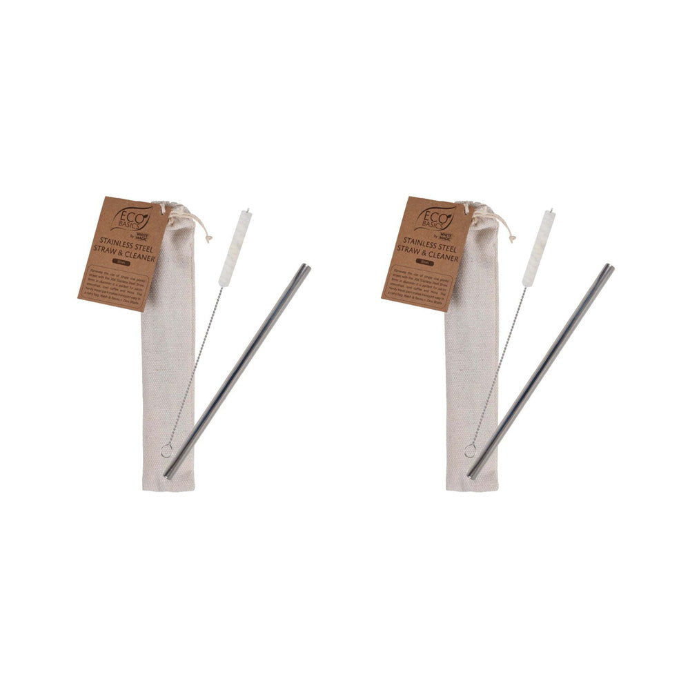 Eco Basics 23cm Stainless Steel Drink/Beverage Travel Straw/Cleaner Reusable (2 Pack)