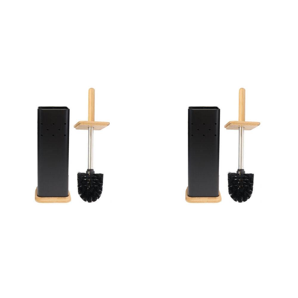 Eco Basics Square Toilet Brush w/ Holder Bathroom Cleaner Set 39.5cm Black (2 Pack)