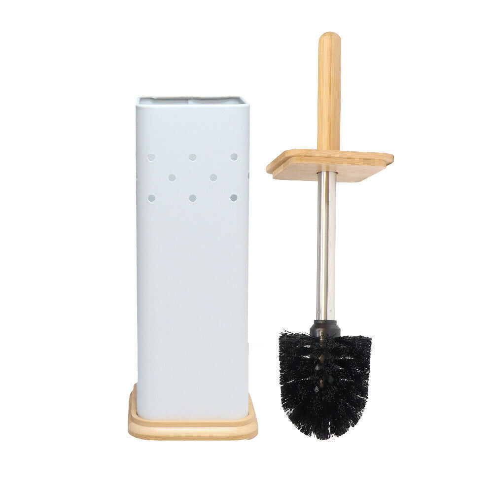 Eco Basics 39.5cm White Square Toilet Brush w/ Holder Bathroom Cleaner Set — image 2