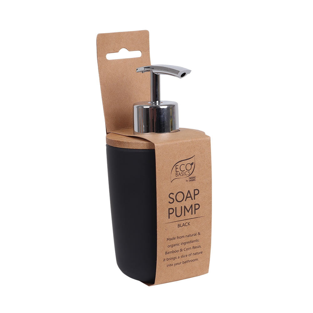 Eco Basics Bathroom Bamboo Toothbrush Caddy/Holder & Soap Pump Bottle Set Black — image 5