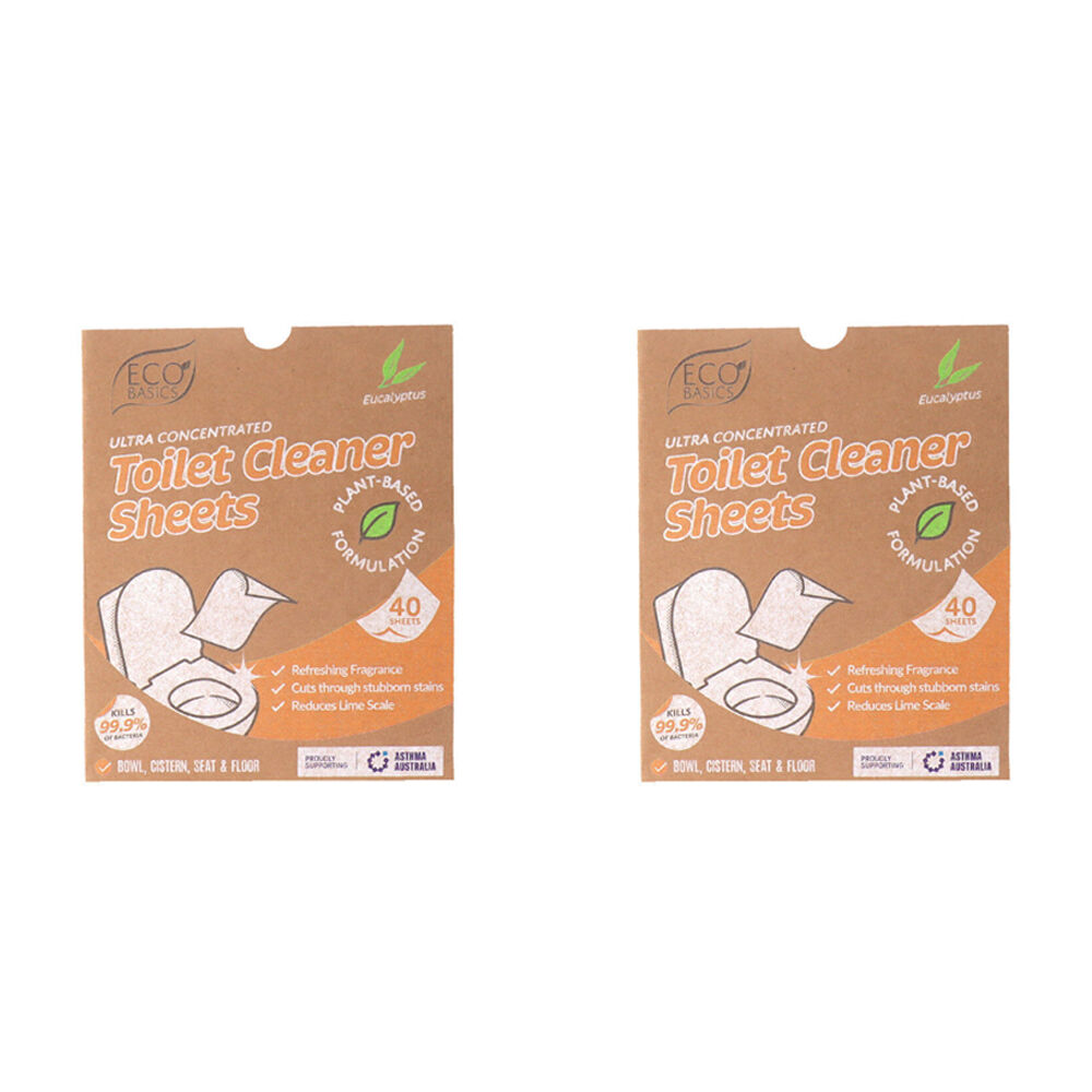 Eco Basics 40pc Eco Basics Toilet Cleaner Detergent Sheets w/ Eucalyptus Scent 17cm (2 Pack)