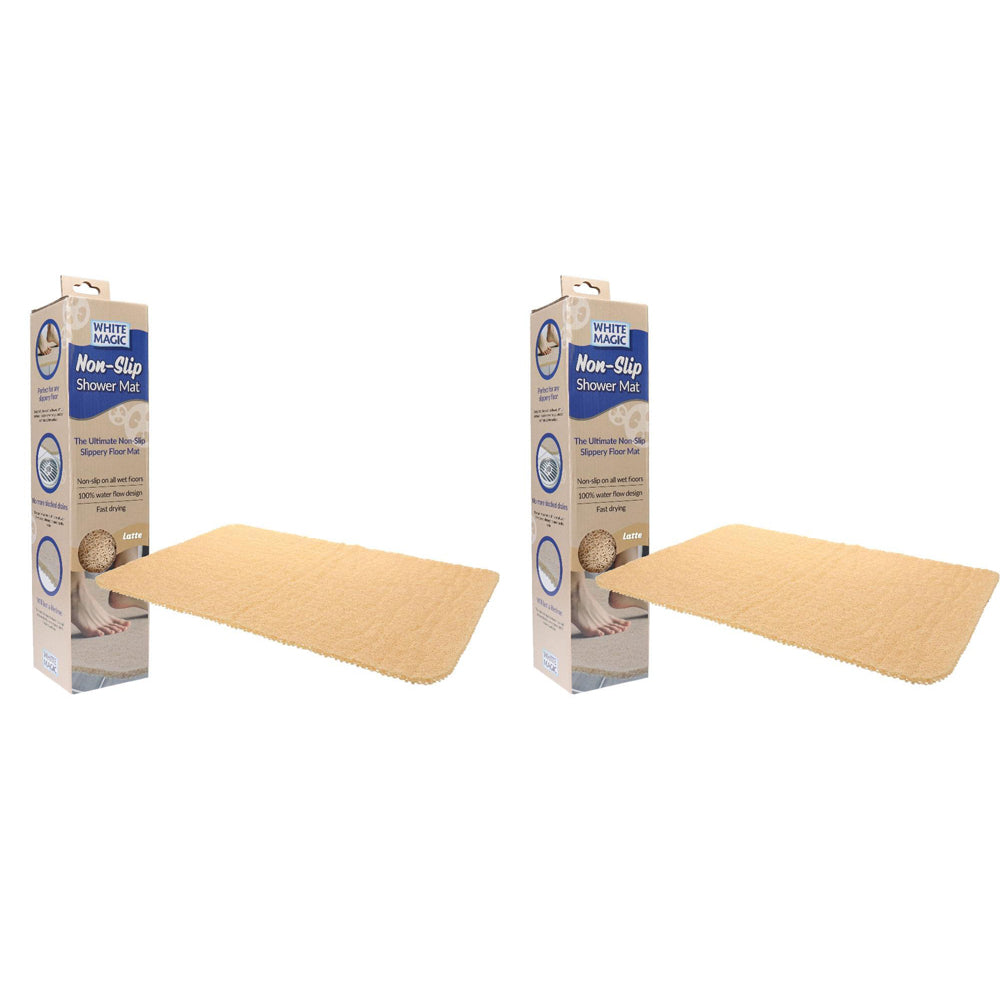 White Magic Home/Bathroom Non-Slip Floor Shower Quick Drying Mat/Rug Latte (2 Pack)