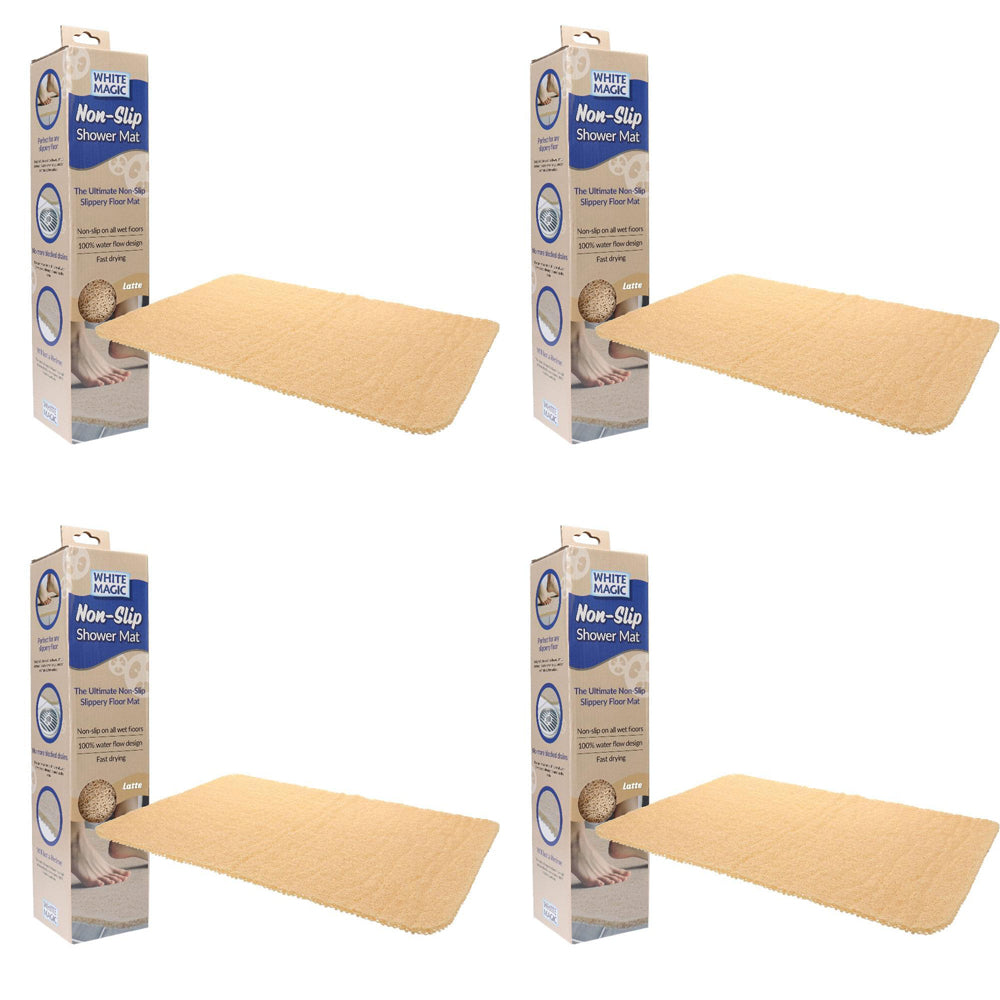 White Magic Home/Bathroom Non-Slip Floor Shower Quick Drying Mat/Rug Latte (4 Pack)