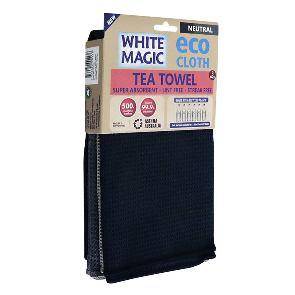 White Magic Reusable 70x50cm Tea Towel Soft Absorbent Drying Cloth Neutral (3 Pieces) — image 5