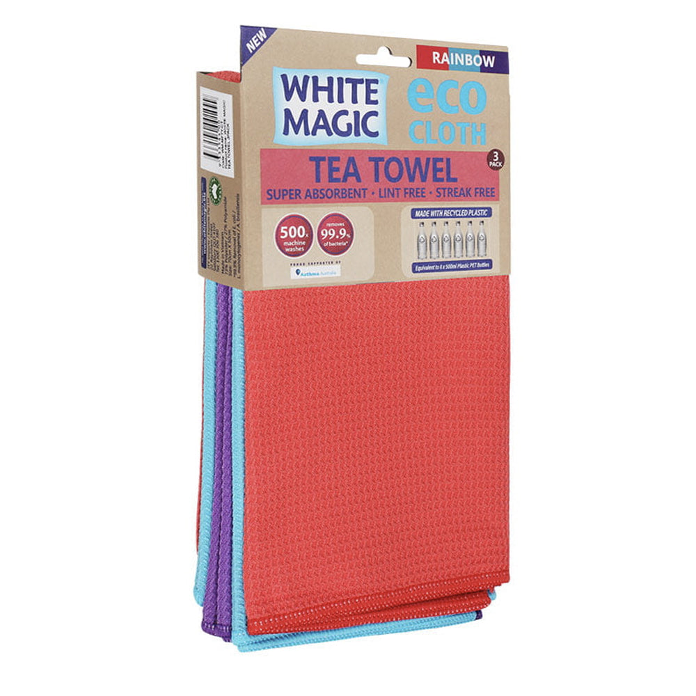 White Magic Reusable 70x50cm Tea Towel Soft Absorbent Drying Cloth Rainbow (3 Pieces)