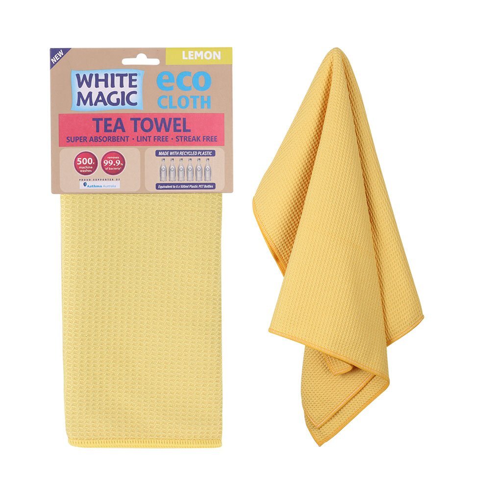 White Magic Reusable 70x50cm Tea Towel Absorbent Cleaning/Drying Cloth Lemon (2 Pack) — image 2