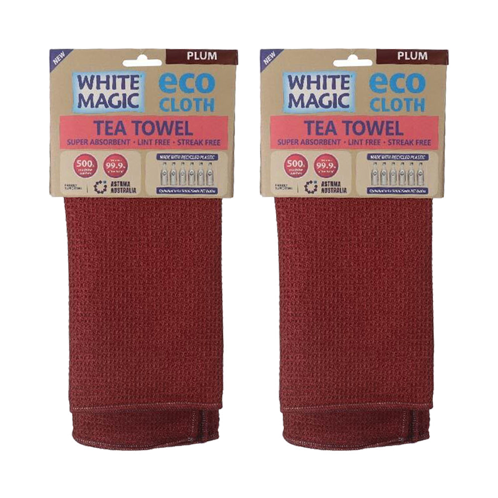 Eco Cloth White Magic Microfibre 70x50cm Eco Cloth Tea Towel Single Cleaning Plum (2 Pack)