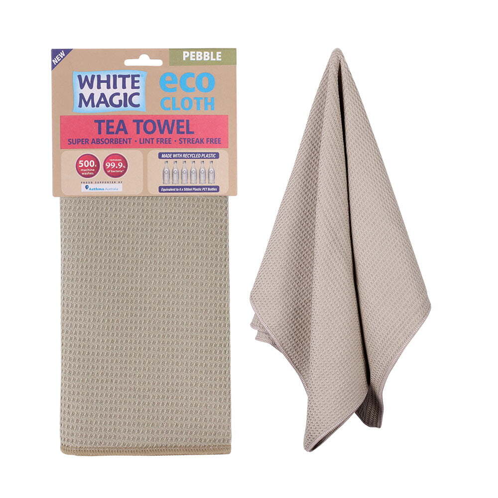White Magic Reusable 70x50cm Tea Towel Absorbent Cleaning/Drying Cloth Pebble (2 Pack) — image 2