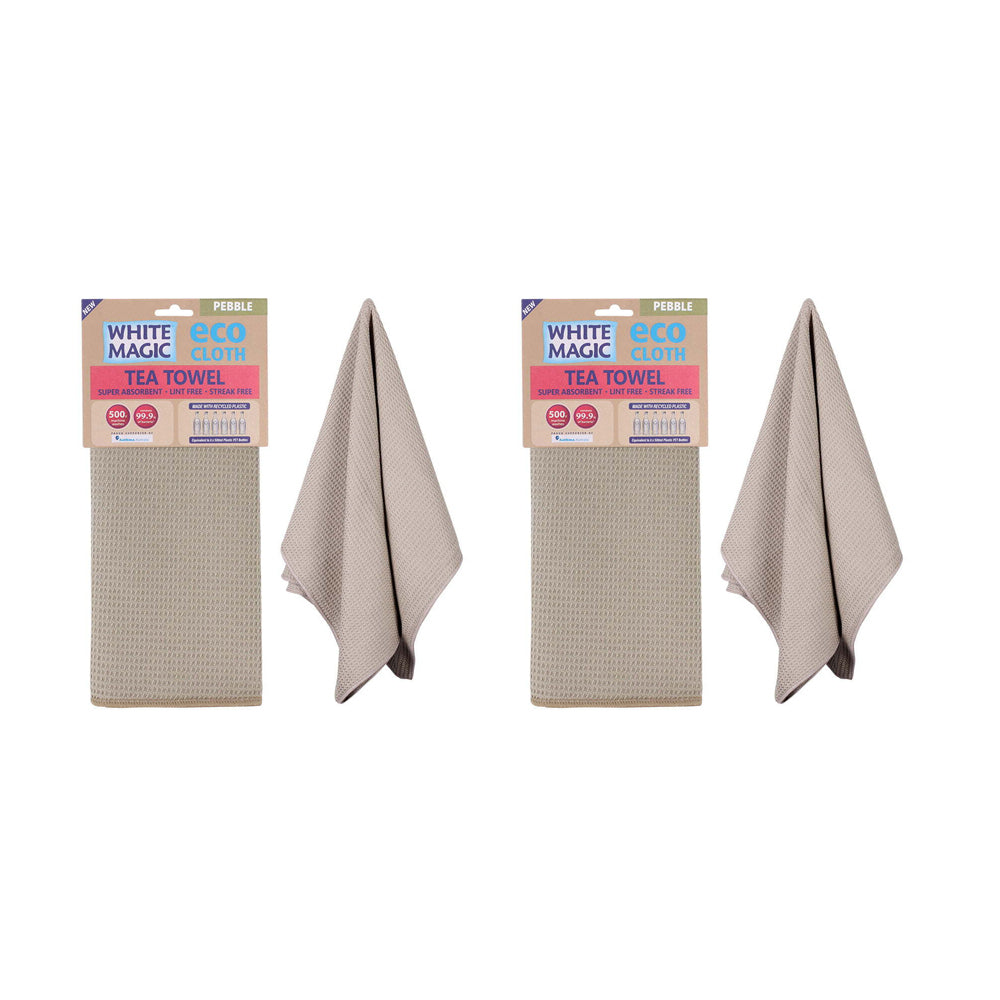 White Magic Reusable 70x50cm Tea Towel Absorbent Cleaning/Drying Cloth Pebble (2 Pack)