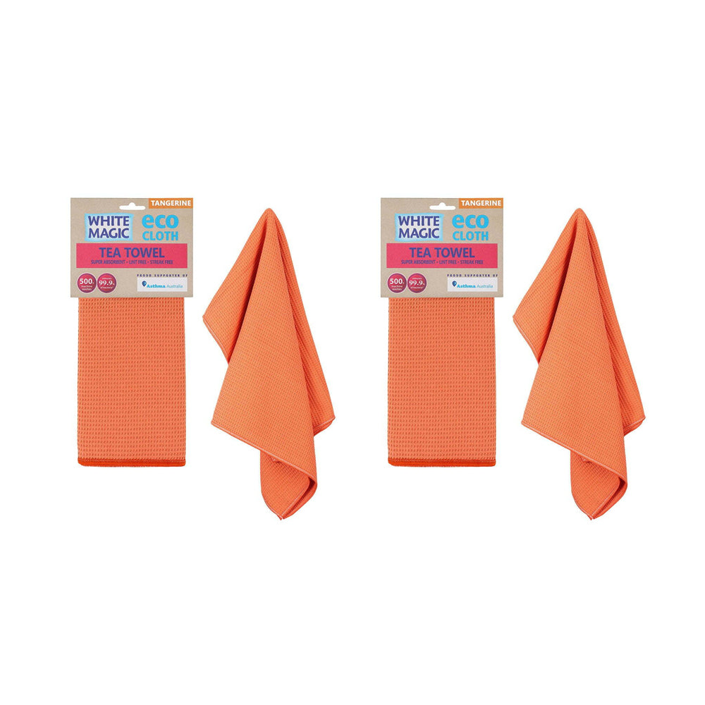 White Magic Reusable 70cm Tea Towel Absorbent Cleaning/Drying Cloth Tangerine (2 Pack)