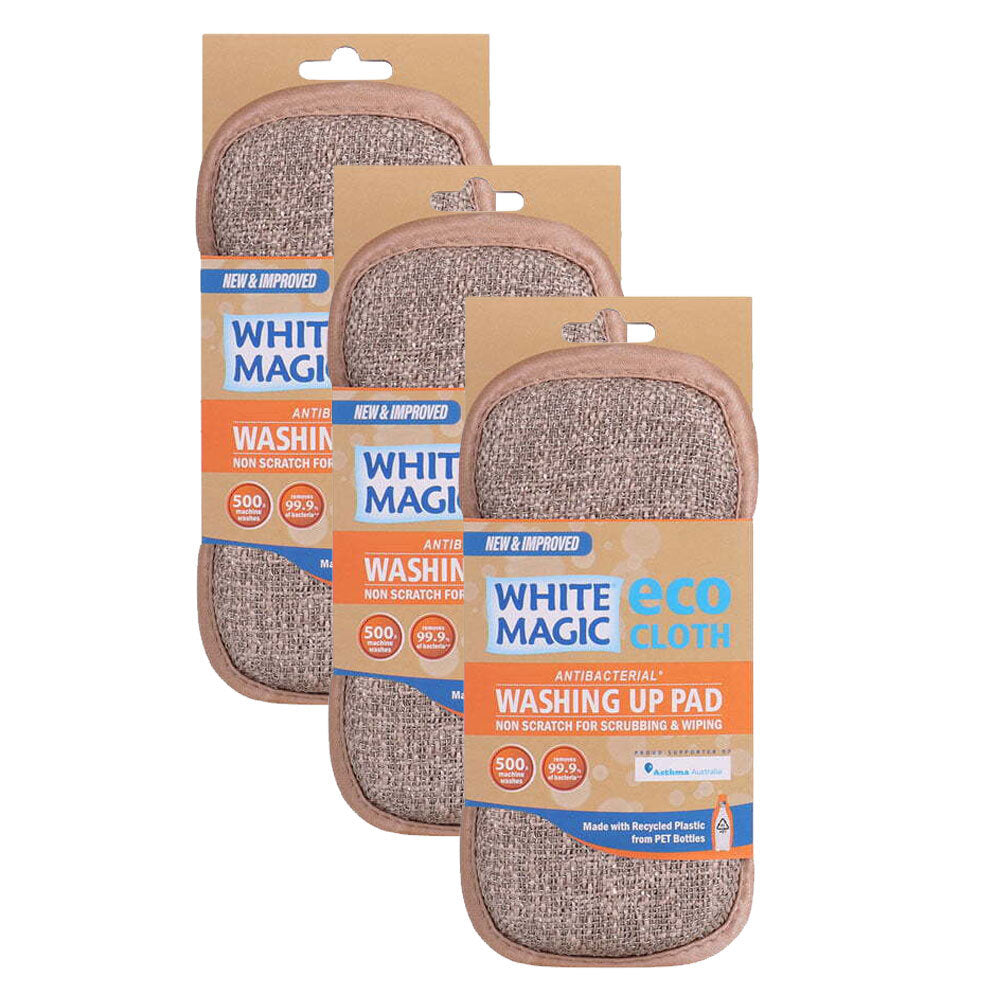 White Magic Double-Sided Dish Washing Up Pad Cleaning Sponge Scrubbing Pebble (3 Pack)