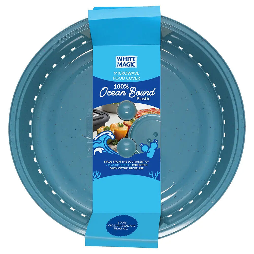 White Magic Ocean Bound Plastic Microwave Kitchen Food Cover Shield - Blue