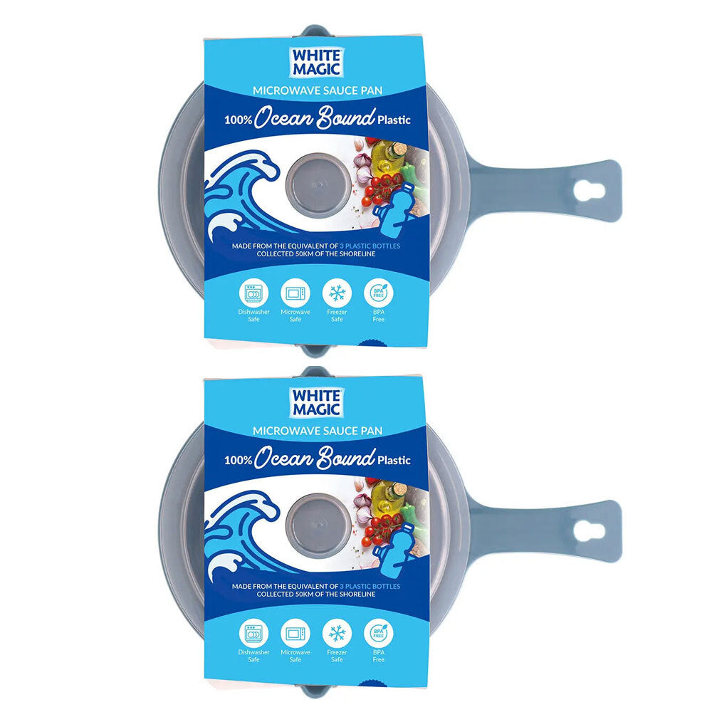 White Magic Ocean Bound Plastic Microwave Kitchen Sauce Pan Pot 0.6L - Blue (2 Pack)