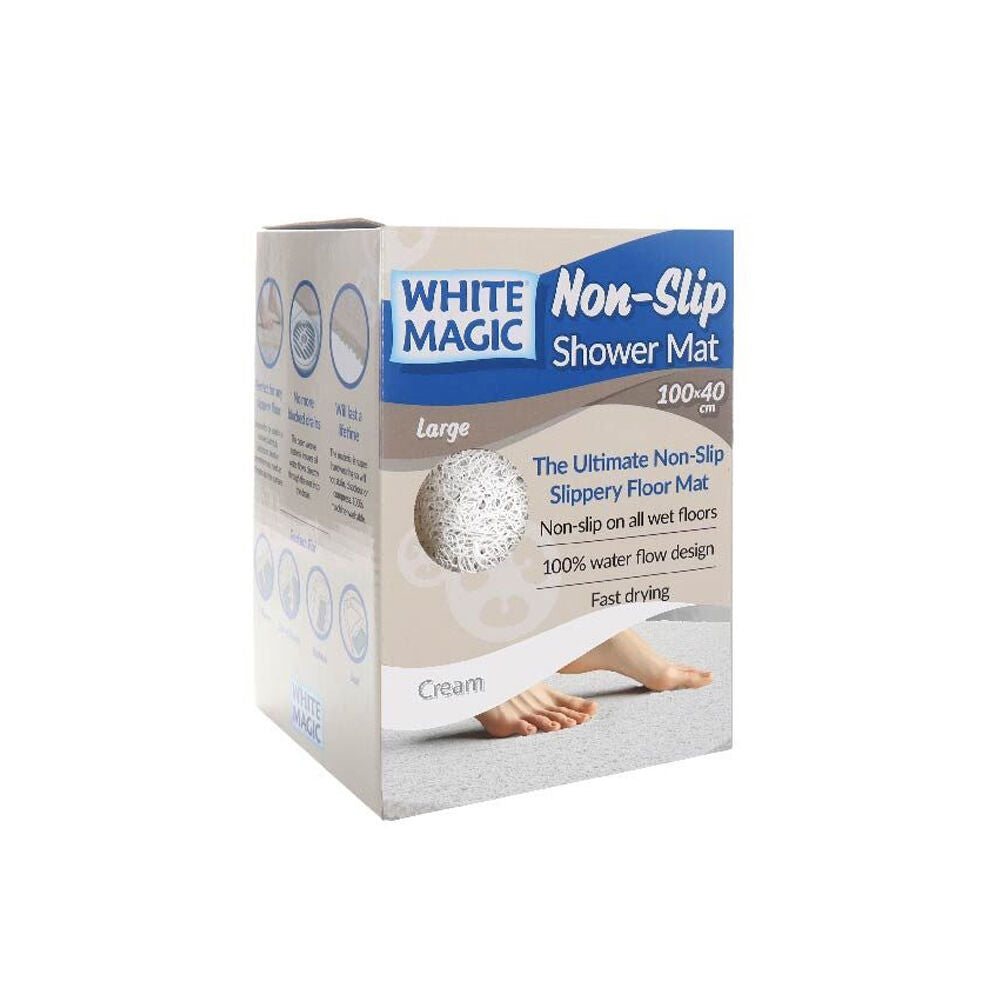 White Magic Shower Floor Mat Large Fast Drying Non-Slip Rug Cream 100x40cm