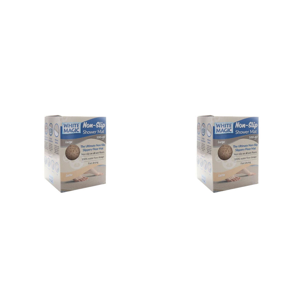 White Magic Shower Floor Mat Large Fast Drying Non-Slip Rug Latte 100x40cm (2 Pack)