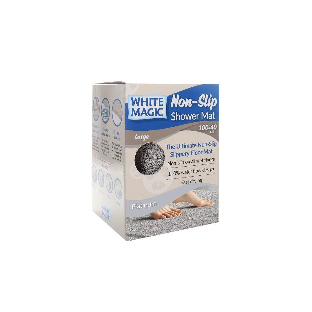 White Magic Shower Floor Mat Large Fast Drying Non-Slip Platinum 100x40cm
