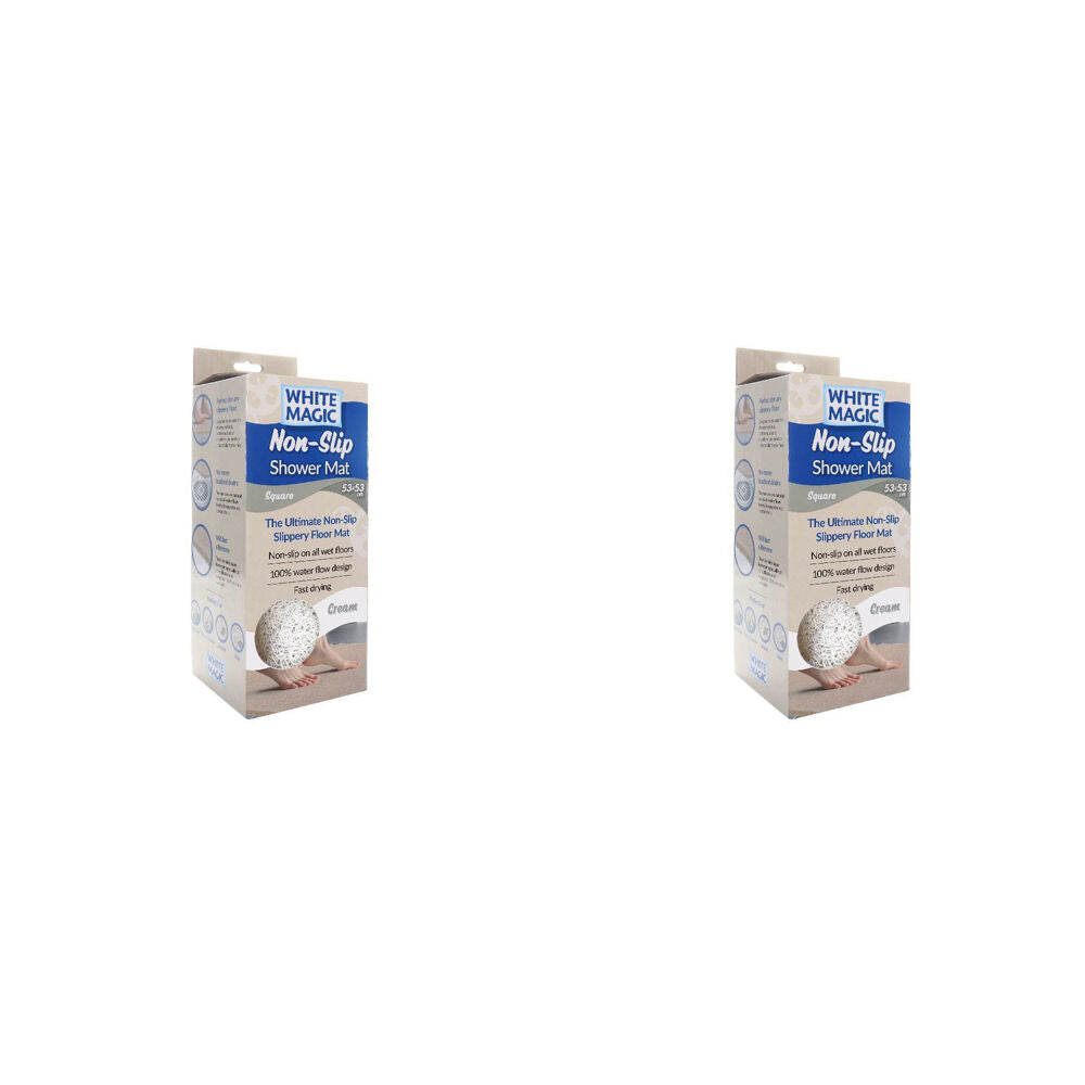 White Magic Shower Floor Mat Square Fast Drying Non-Slip Rug Cream 53x53cm (2 Pack)