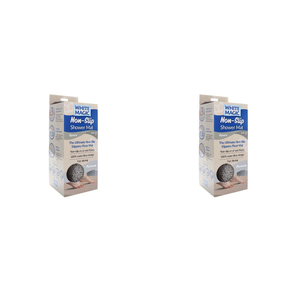 White Magic Shower Floor Mat Square Fast Drying Non-Slip Platinum 53x53cm (2 Pack)