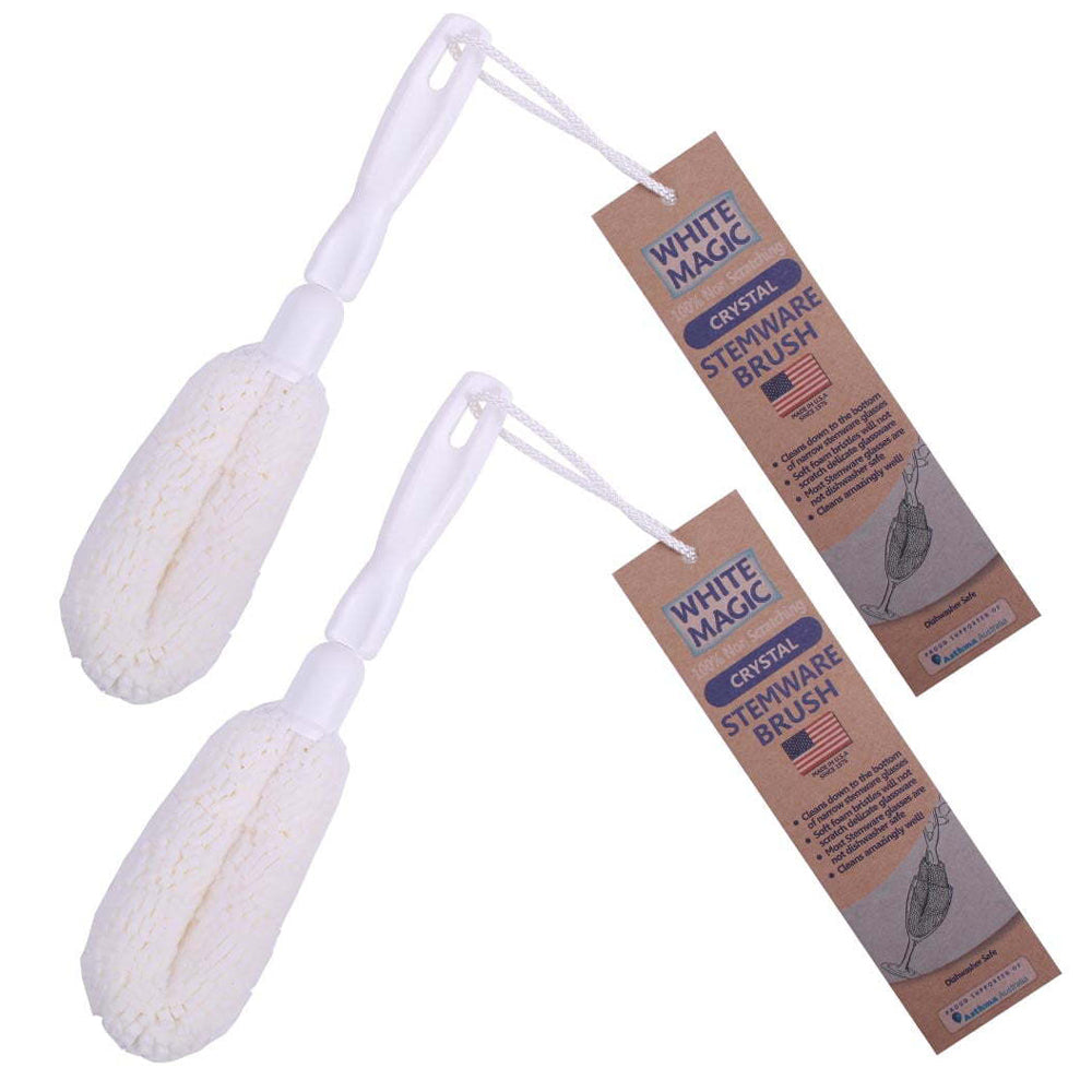 White Magic Crystal Stemware Flutes Drinking Glass Brush Bottle Cleaner Foam (2 Pack)