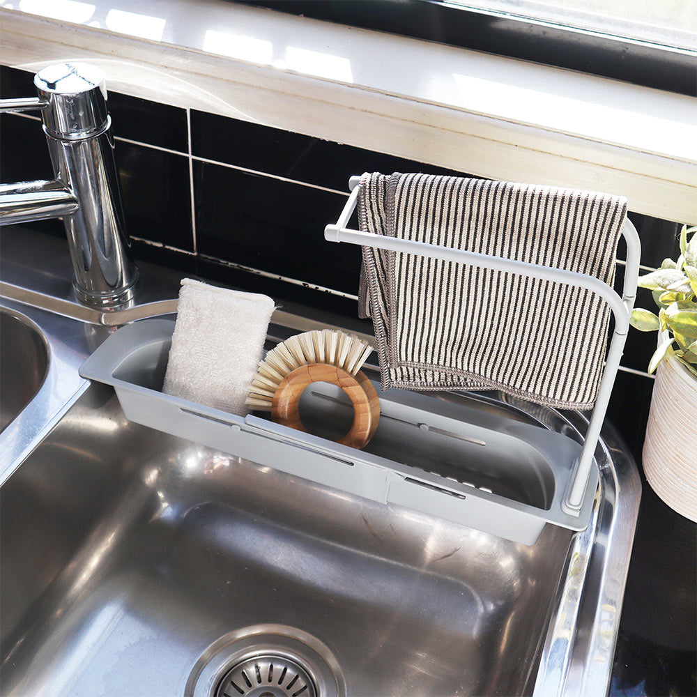 White Magic 50cm Adjustable Kitchen Sink Organiser Storage Towel Rack/Basket — image 4