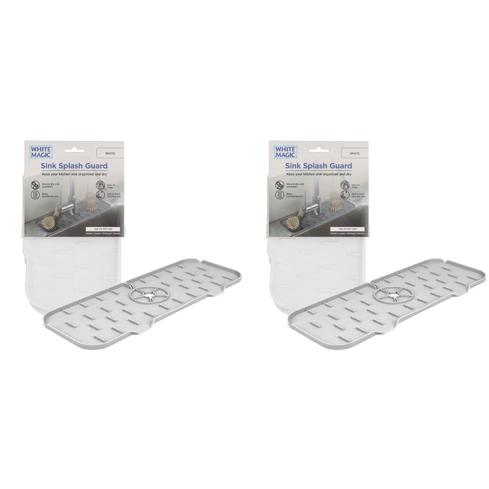 White Magic Home/Kitchen Sink Splash Guard Silicone Faucet Mat/Pad White (2 Pack)