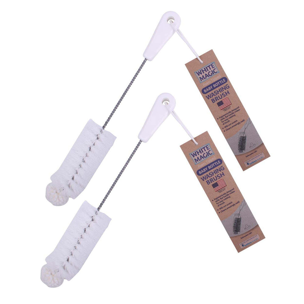 White Magic 34cm Soft Foam Tipped Washing Brush Cleaner For Baby Bottle White (2 Pack)