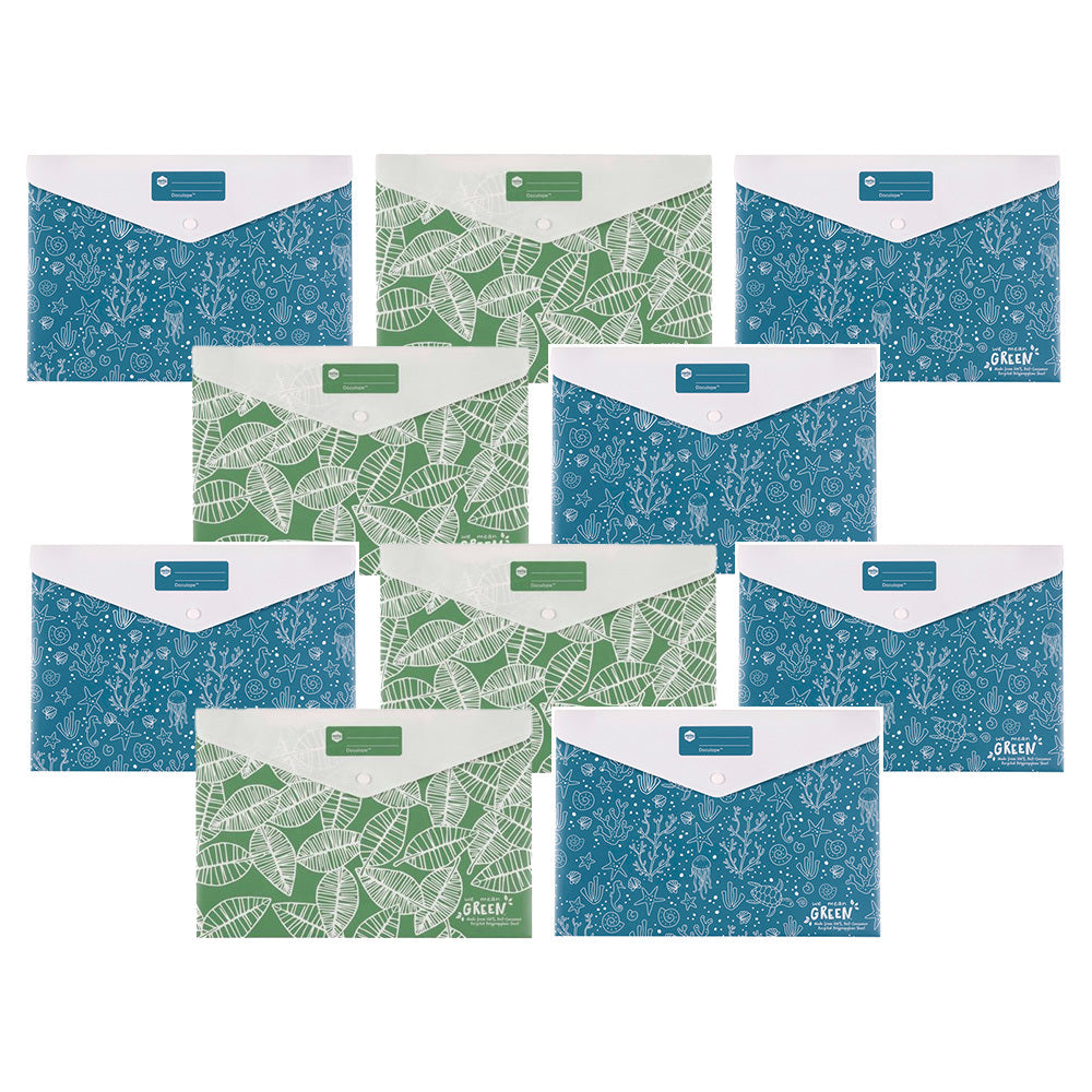 Marbig We Mean Green Enviro Durable A4 Document Filing Wallet Assorted (10 Pack)