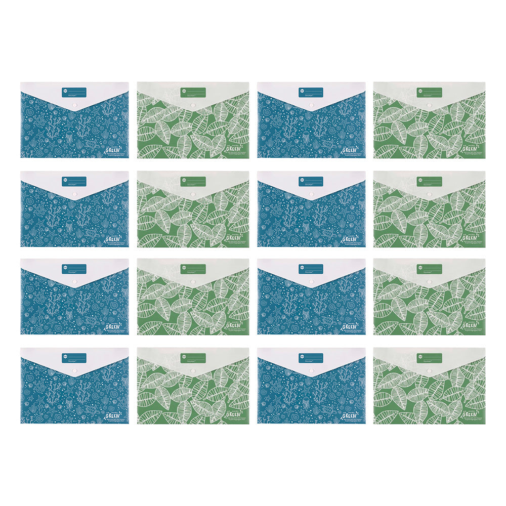 Marbig We Mean Green Enviro Durable A4 Document Filing Wallet Assorted (20 Pack)