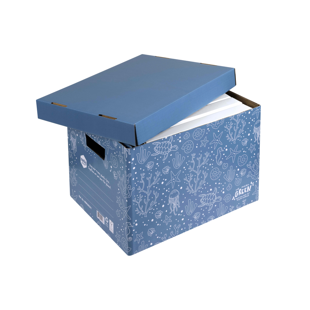 Marbig We Mean Green Enviro Recycled Stackable Cardboard Archive Box Sea Blue — image 2