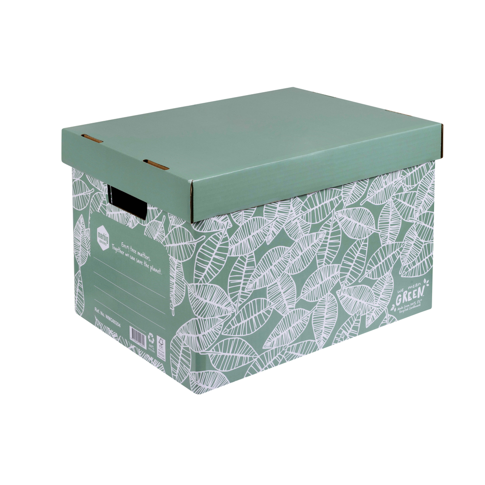 Marbig We Mean Green Recycled Enviro Cardboard Archive Box Stackable Leafy Green