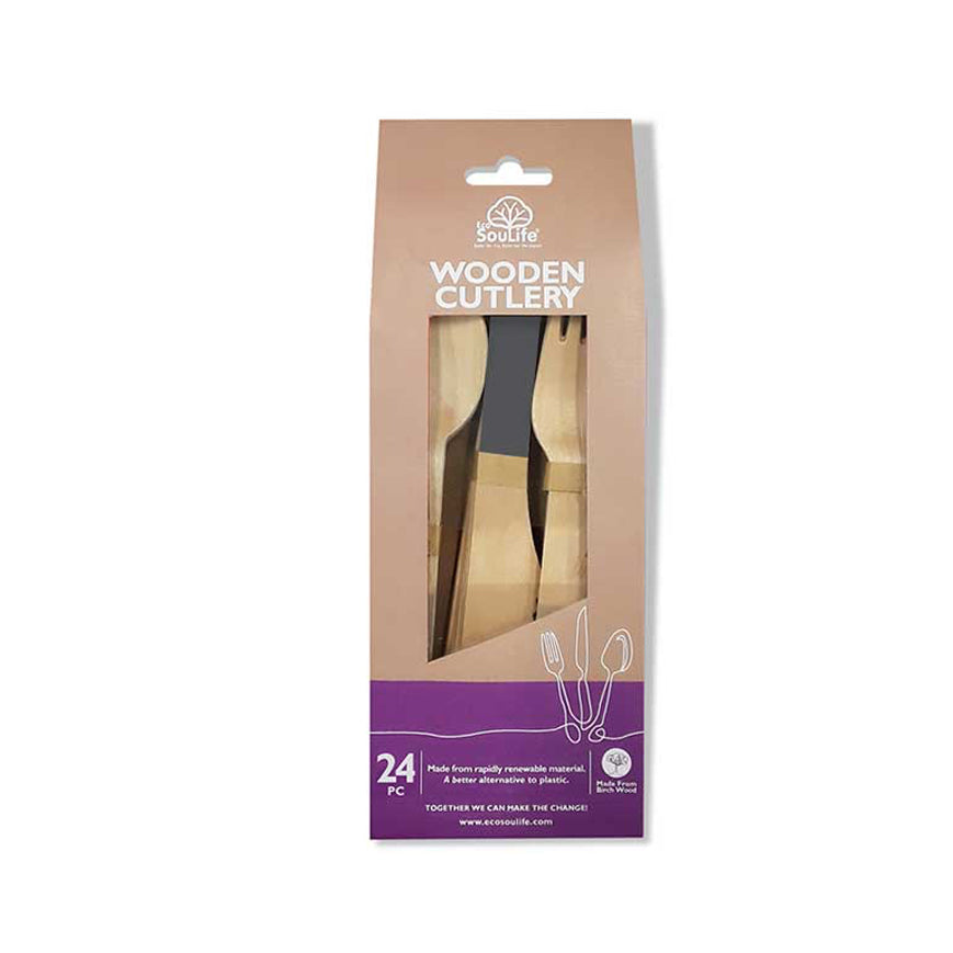 Eco Soulife Disposable/Compostable Wooden Spoon/Fork/Knife Cutlery Set Grey (96 Pieces) — image 2