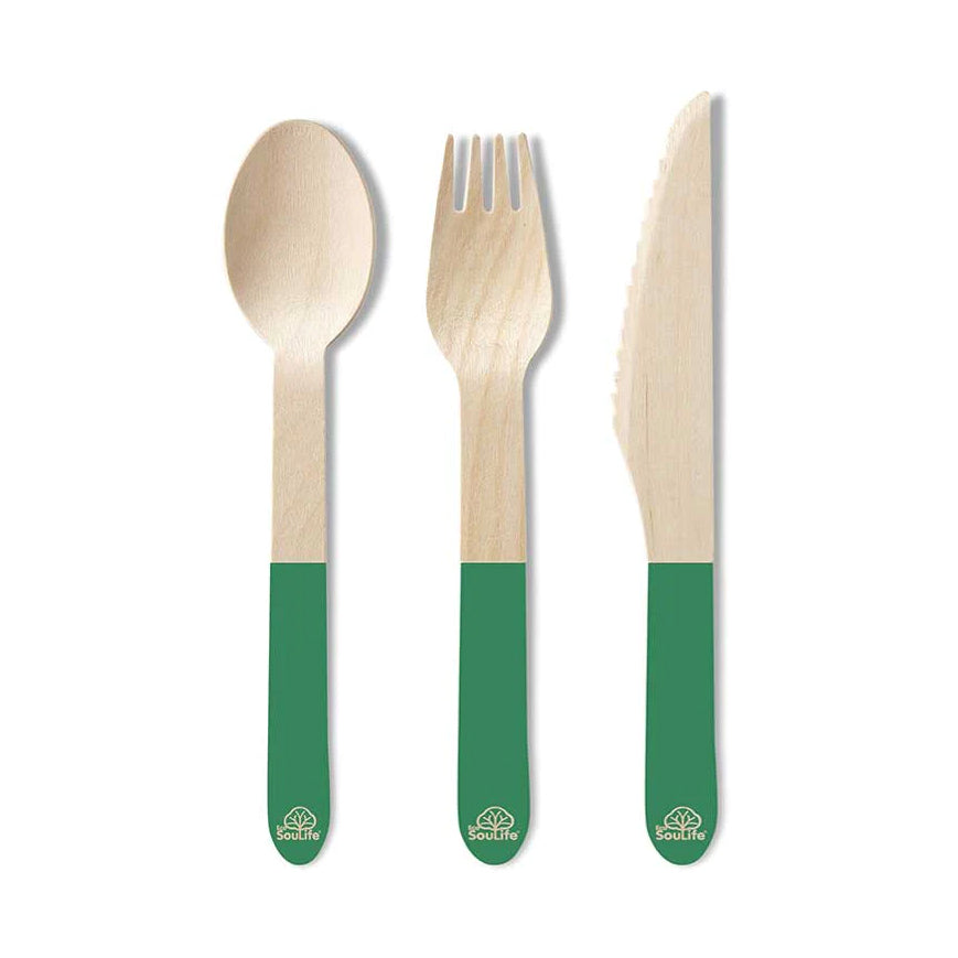 Eco Soulife Wooden Fork/Knife/Spoon Cutlery Set Green (96 Pieces)