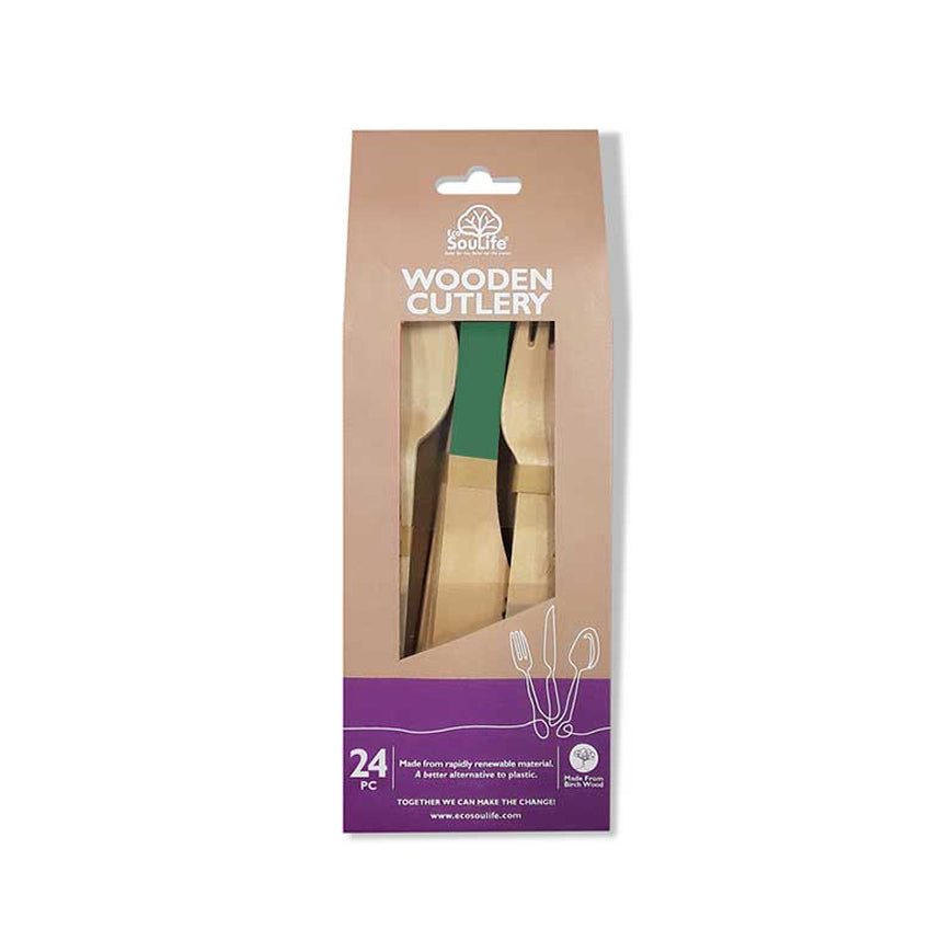 Eco Soulife Wooden Fork/Knife/Spoon Cutlery Set Green (96 Pieces) — image 2