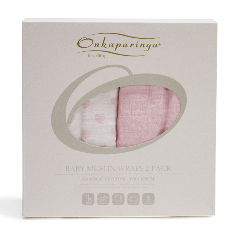 Onkaparinga Baby Swaddle Muslin Cotton Sleeping Blanket Wrap/Wraps (2 Pack) — Pink