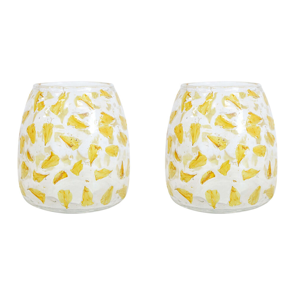 LVD Glass Tealight Holder/Bud Vase Tabletop Home Decor 10cm Buttercup Petal (2 Pack)