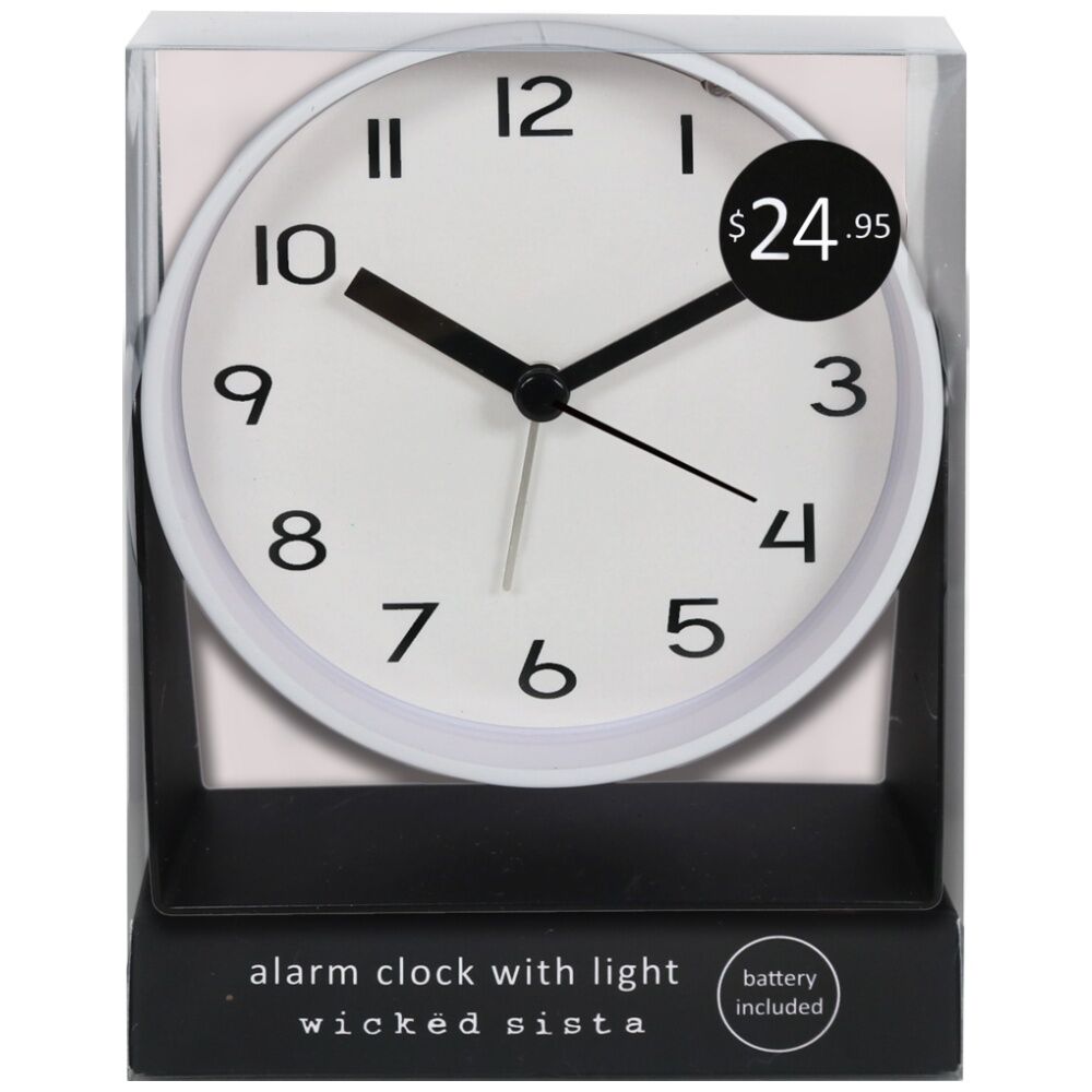 Wicked Sista Hayden Alarm Clock Built-In Light Silent Movement - White/Black — image 3