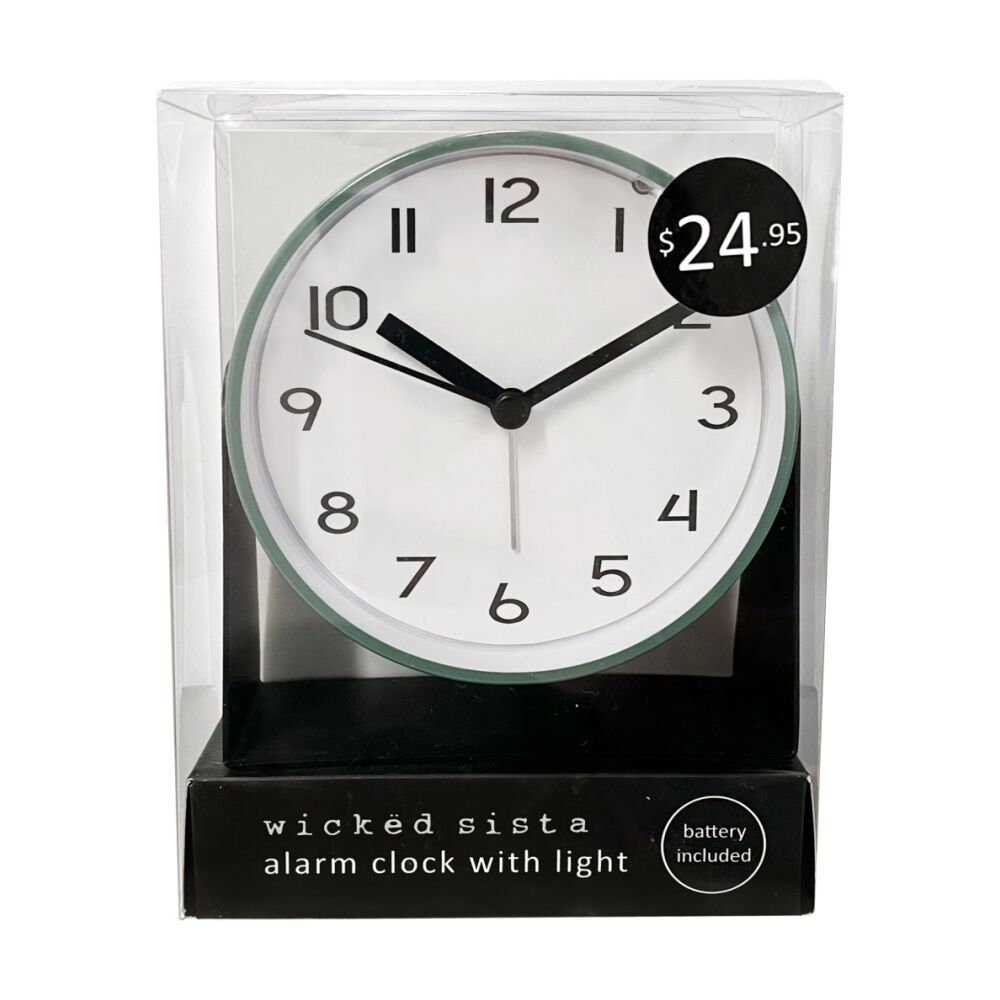 Wicked Sista Hayden Alarm Clock Built-In Light Silent Movement - Sage/Black — image 3