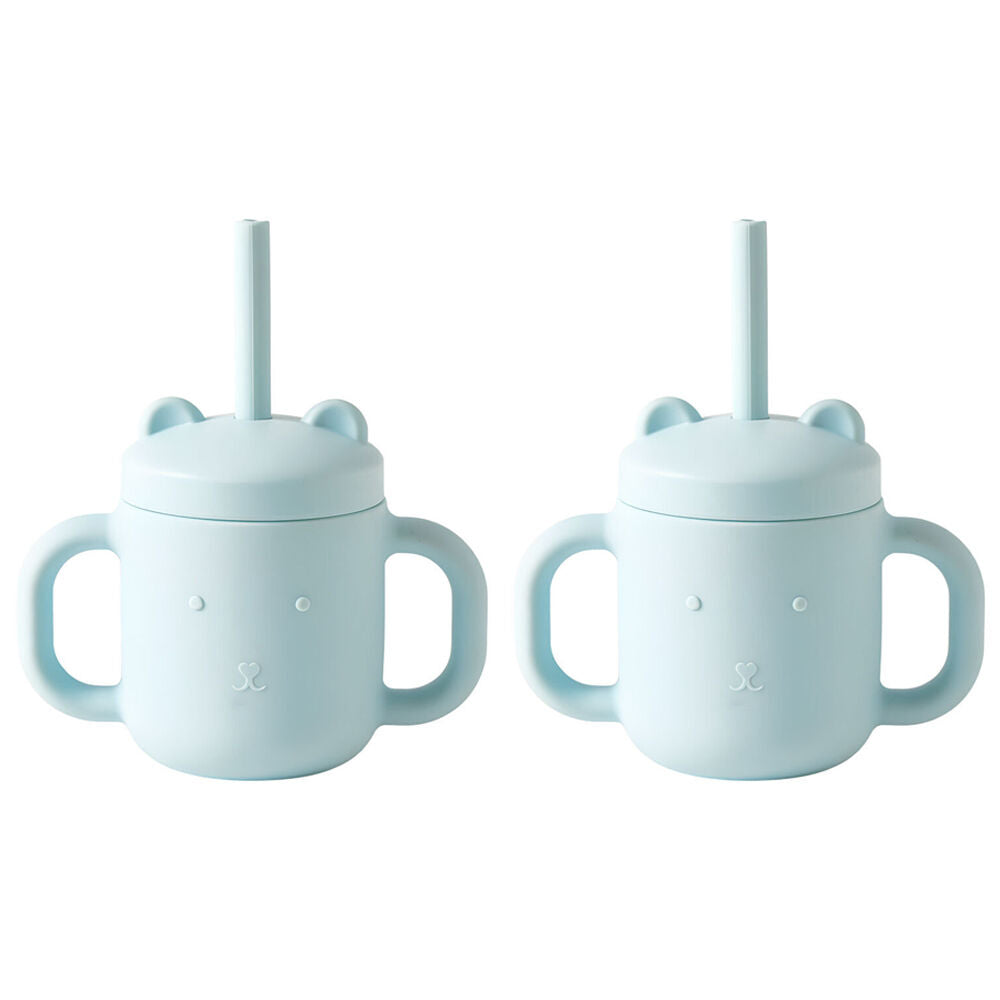 Jiggle & Giggle Riley Silicone Sippy Cup w/ Straw Baby Dinnerware Blue (2 Pack)