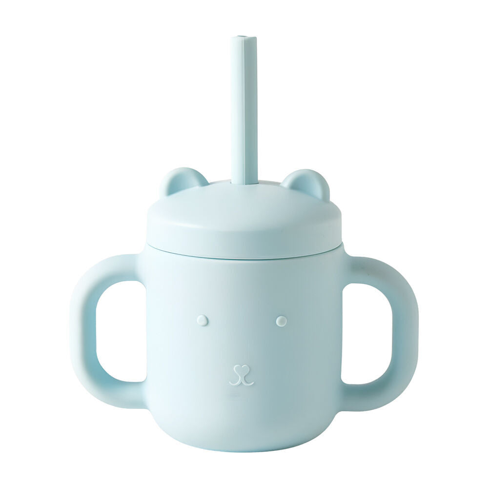 Jiggle & Giggle Riley Silicone Sippy Cup w/ Straw Baby Dinnerware Blue (2 Pack) — image 2