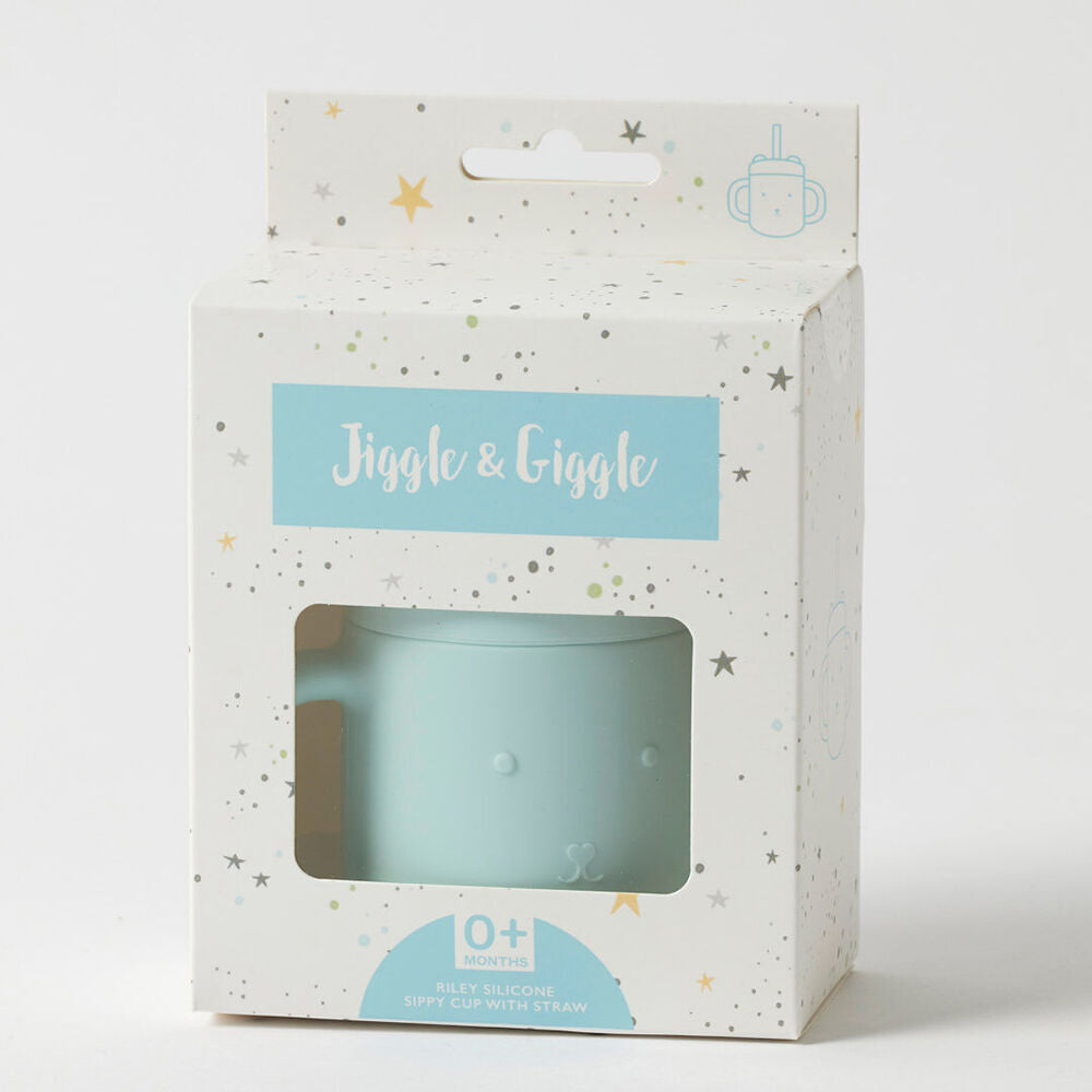 Jiggle & Giggle Riley Silicone Sippy Cup w/ Straw Baby Dinnerware Blue (2 Pack) — image 3