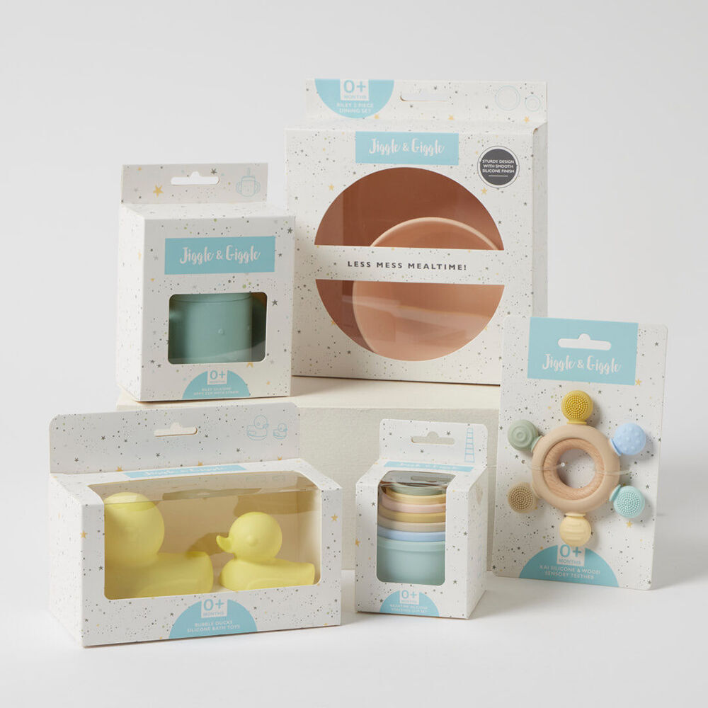 Jiggle & Giggle Riley Silicone Sippy Cup w/ Straw Baby Dinnerware Blue (2 Pack) — image 4