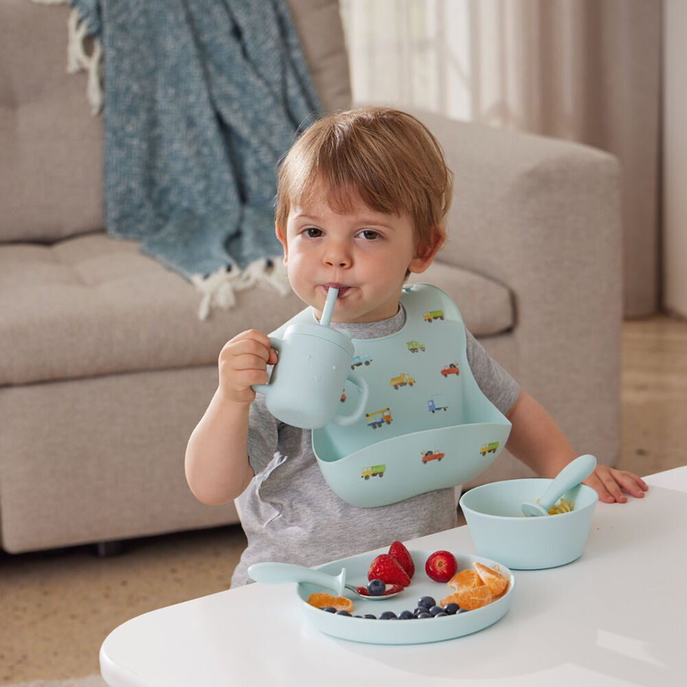 Jiggle & Giggle Riley Silicone Sippy Cup w/ Straw Baby Dinnerware Blue (2 Pack) — image 5