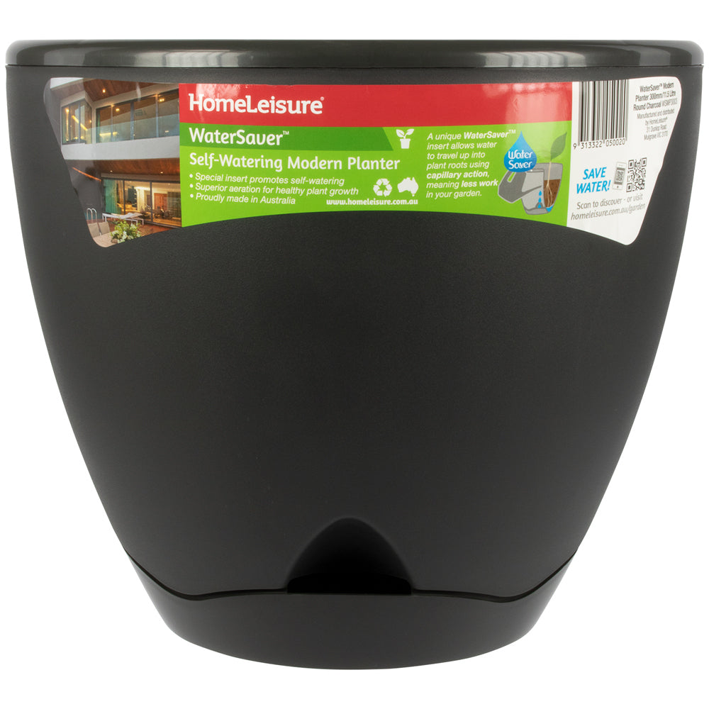 Homeleisure WaterSaver Modern Round Planter Plant Pot Garden Decor 30cm Charc