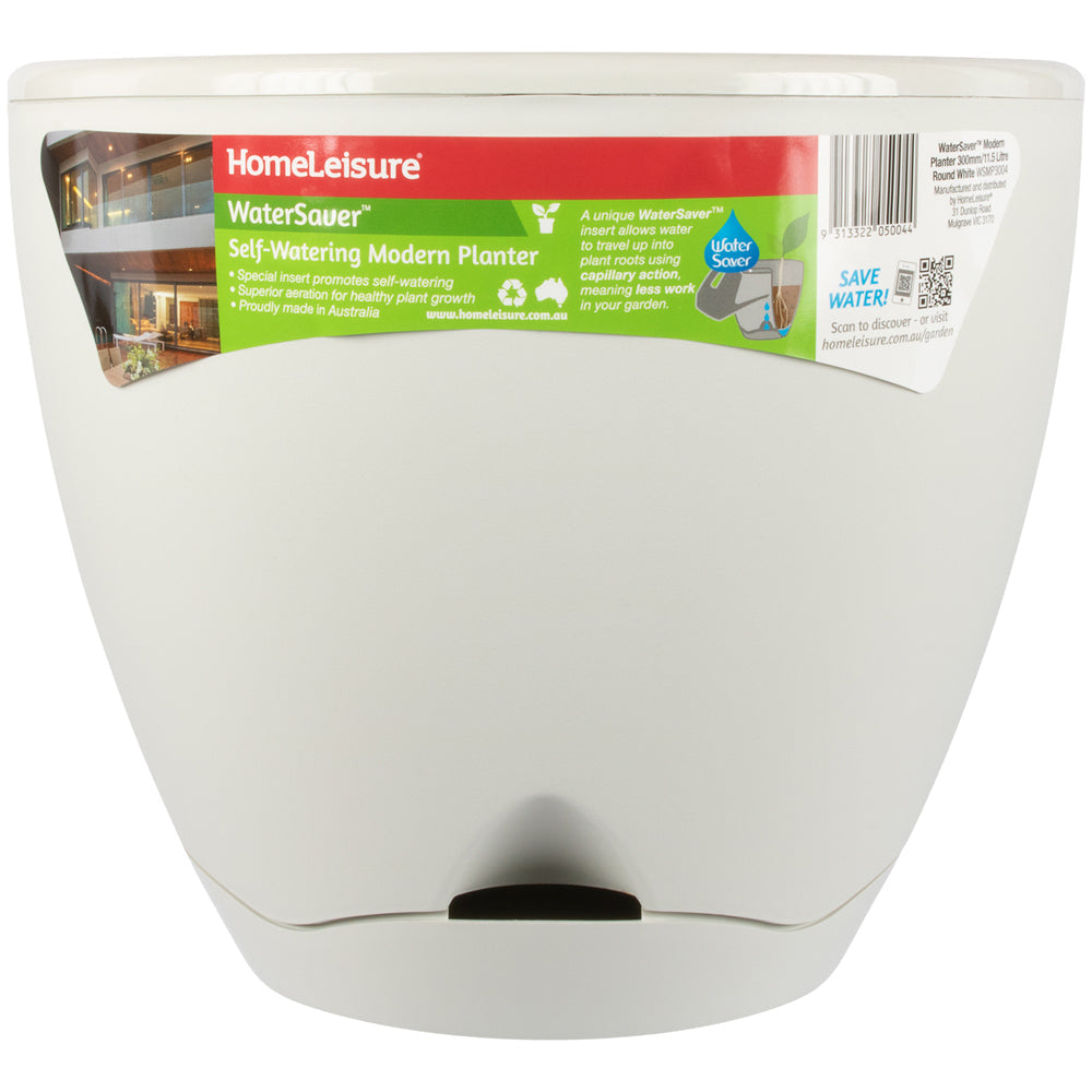 Homeleisure WaterSaver Modern Round Planter Plant Pot Garden Decor 30cm White