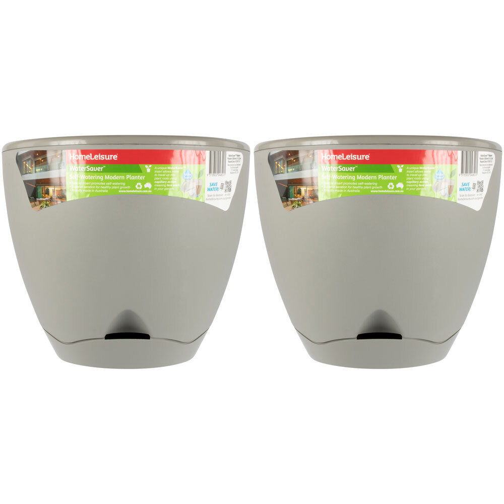 Homeleisure WaterSaver Modern Round Planter Plant Pot Garden Decor 30cm Grey (2 Pack)